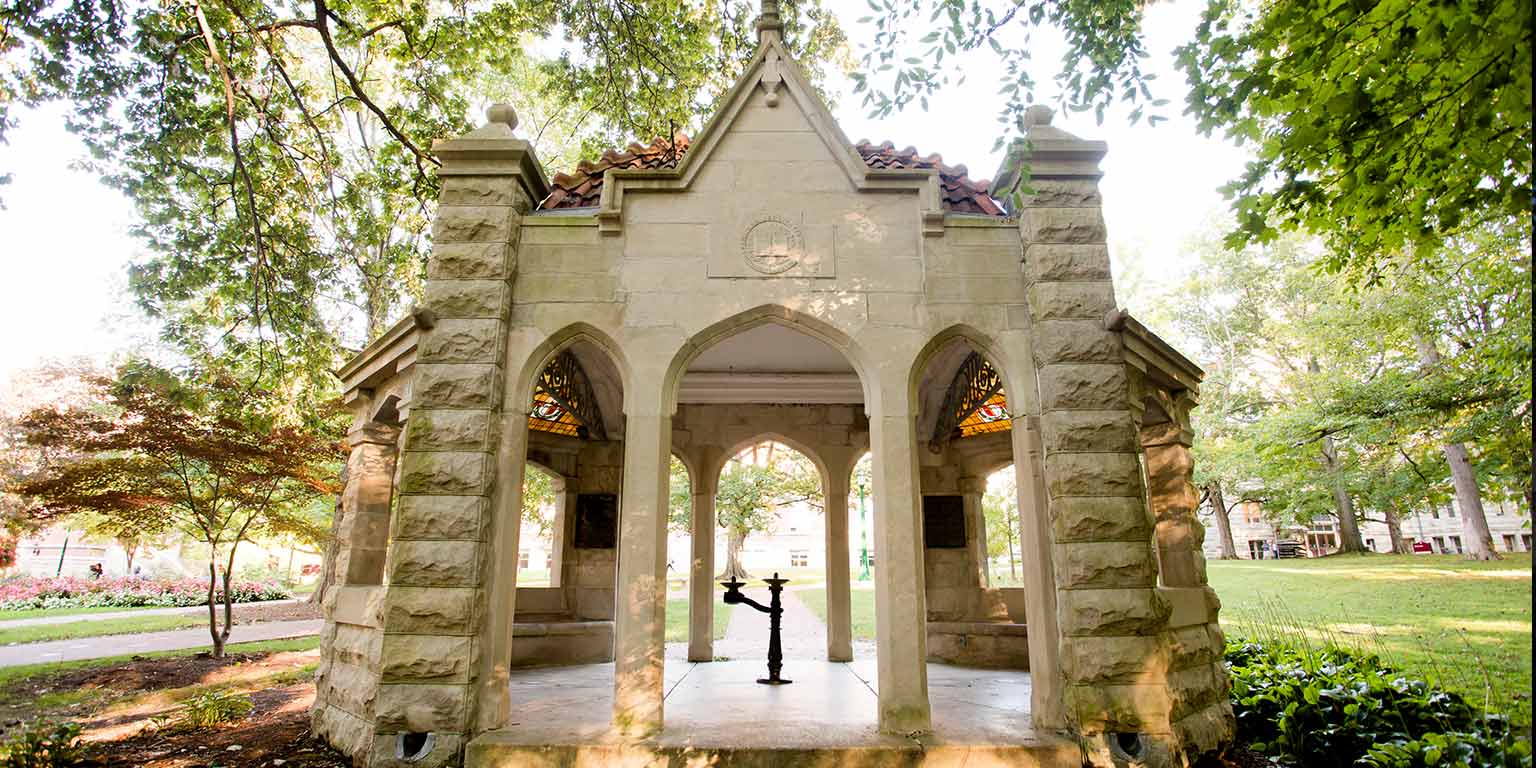 A view of the back of the Rose Well House